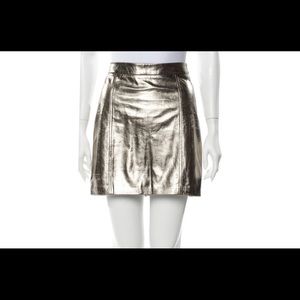 Veronica Beard Gold Skyler Metallic Leather Skirt